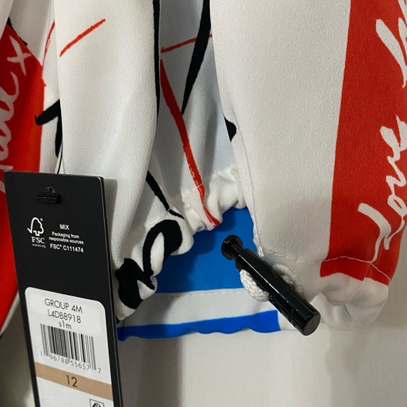 Karl Lagerfeld White Asymmetrical Dress with Red and Blue Accents - Picture 3 of 6